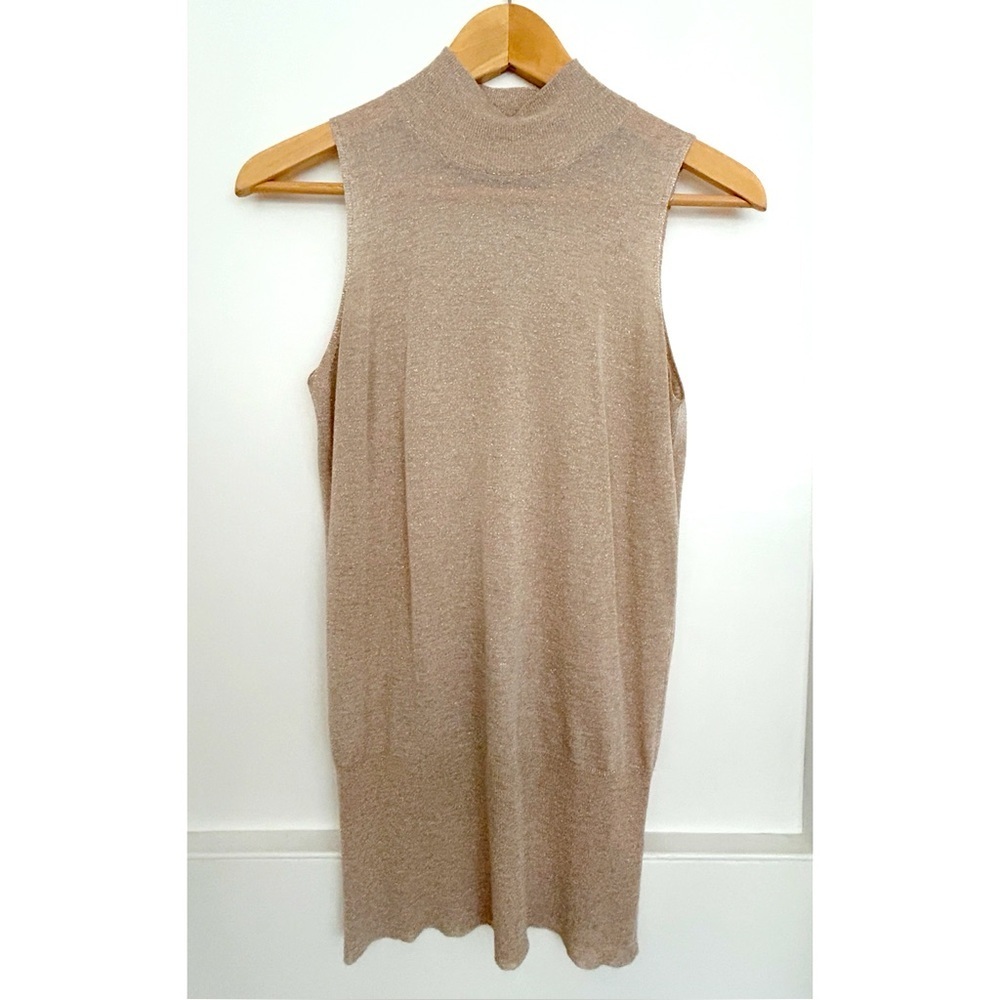 Claudia Sträter Lightweight Sparkly Turtleneck Vest in Cream/Beige Size 34 (S)